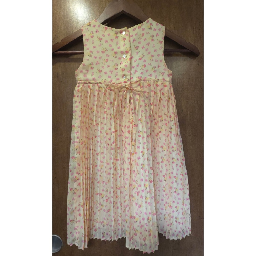 Laura Ashley Girls Yellow Pink Floral Pleated Empire Waist Dress 4T Sleeveless - Picture 2 of 7
